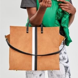 Clare V Simple Tote Camel Suede with Stripes